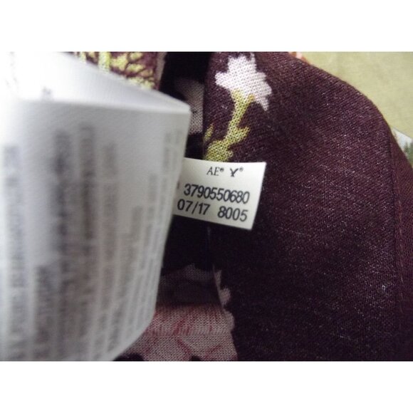 American Eagle Blouse Small Burgundy Wine Pink Floral off cold shoulder v-neck - Picture 12 of 14